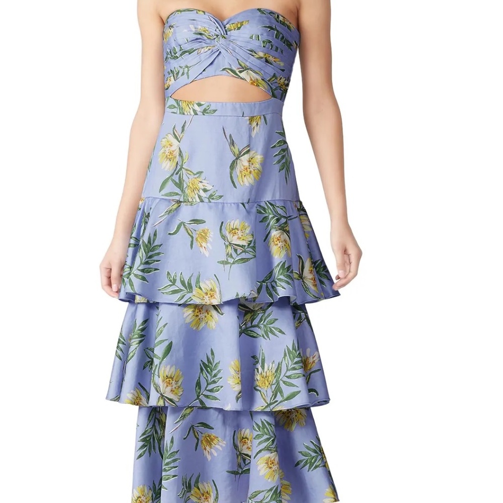 AMUR Rent the Runway Blue floral cutout strapless Roxy dress sz 8 $498